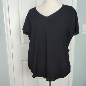 Ann Taylor Black V-Neck Short Sleeve Top